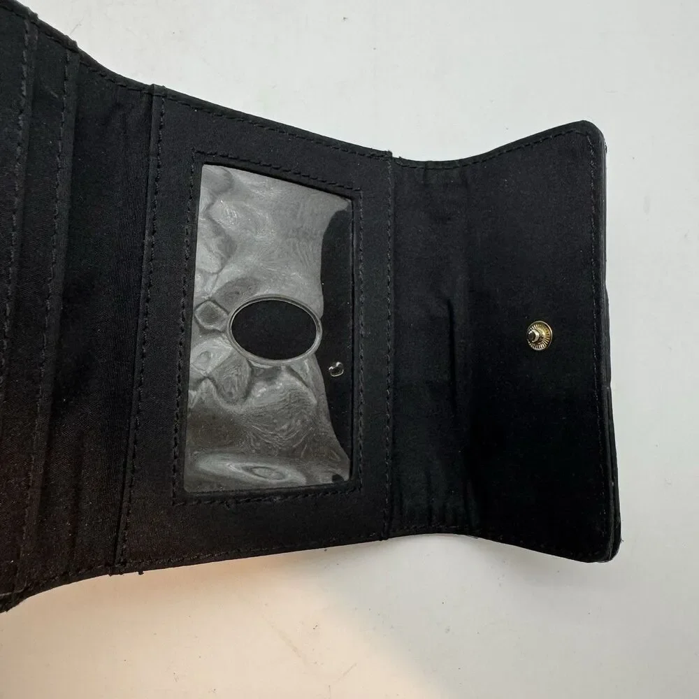 Liz Claiborne Black Patent Leather Trifold Logo Wallet ID CC Cash Coin Organizer